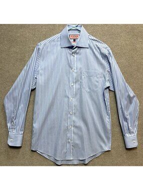 THOMAS PINK Men's Shirt Traveller 100% Cotton Long Sleeve Blue Blue Stripe GUC